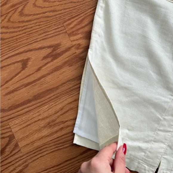 Cream High-Waisted Button-Front Linen Blend Midi Skirt - Picture 3 of 6